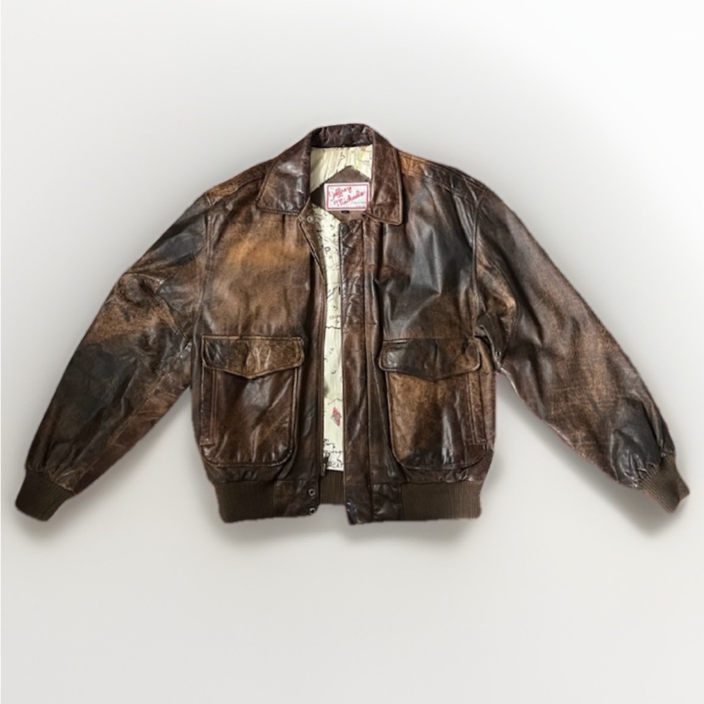 Men's Classic Brown Leather Bomber Jacket